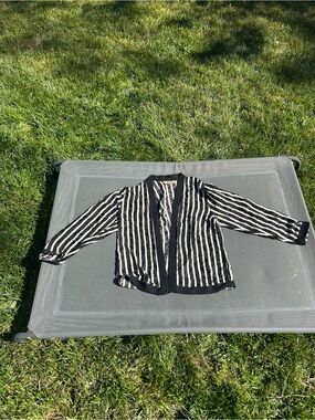 Vintage goldworm striped silk cardigan size 12 whimsy eclectic light fall summer